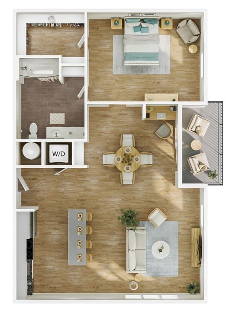 Floor plan for 1 bed, 1 bath, 856 sqft